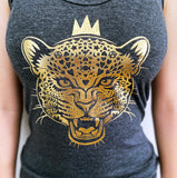 Gold Leopard Queen Print Charcoal Vest