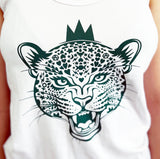 Green Leopard Queen White Vest
