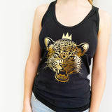 Gold Leopard Queen Print Black Vest