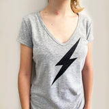 Black Lightning Grey Melange V-Neck T-shirt